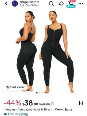 Shapellx Sculpting Black Zip-Front Jumpsuit- NEW M